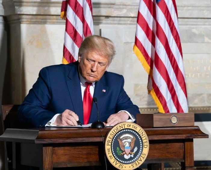 Donald Trump speaking at White House