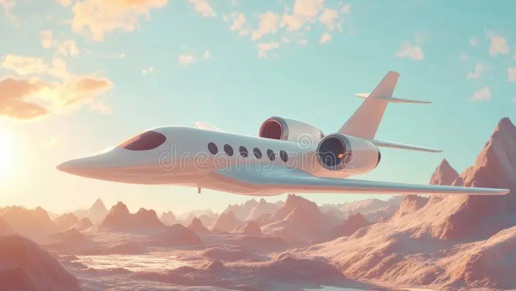 private jet flying over desert