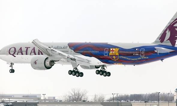 airplane with football club branding