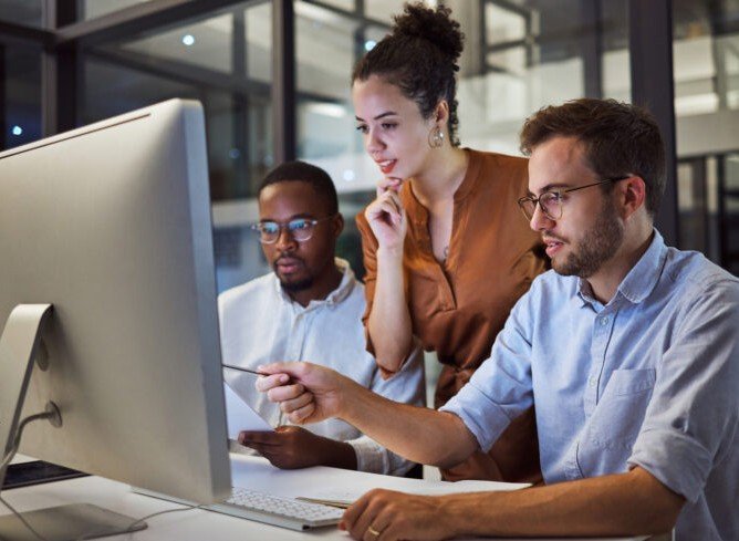 European tech office employees working