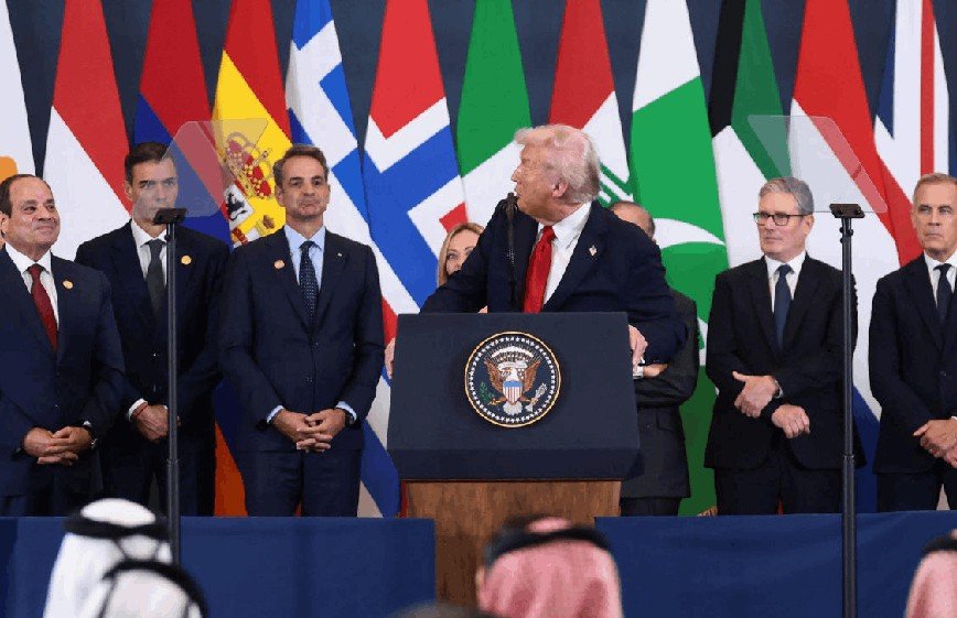 Egyptian flag diplomatic meeting table microphone cairo summit