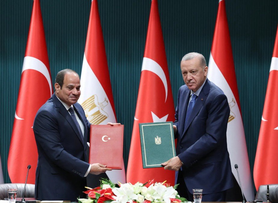  turkey egypt presidents handshake flag background diplomatic meeting