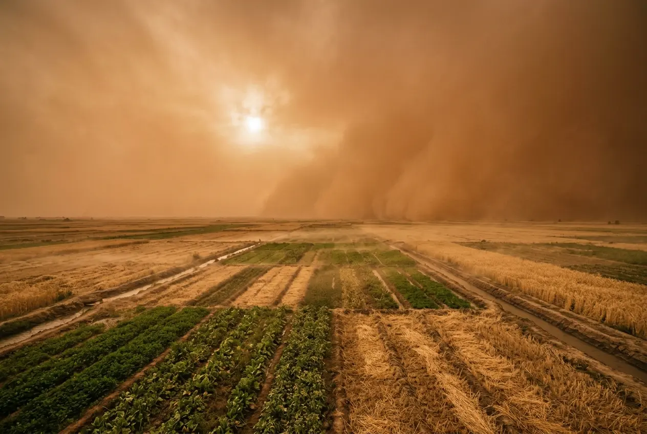 Egypt extreme heatwave dust storm warning affecting agricultural crops across six regions.