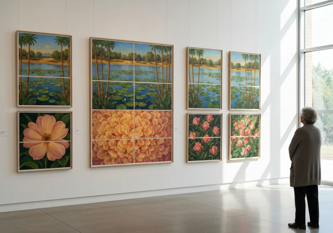 Iranian-born painter Farideh Golbahar garden artworks on show in Tel Aviv.