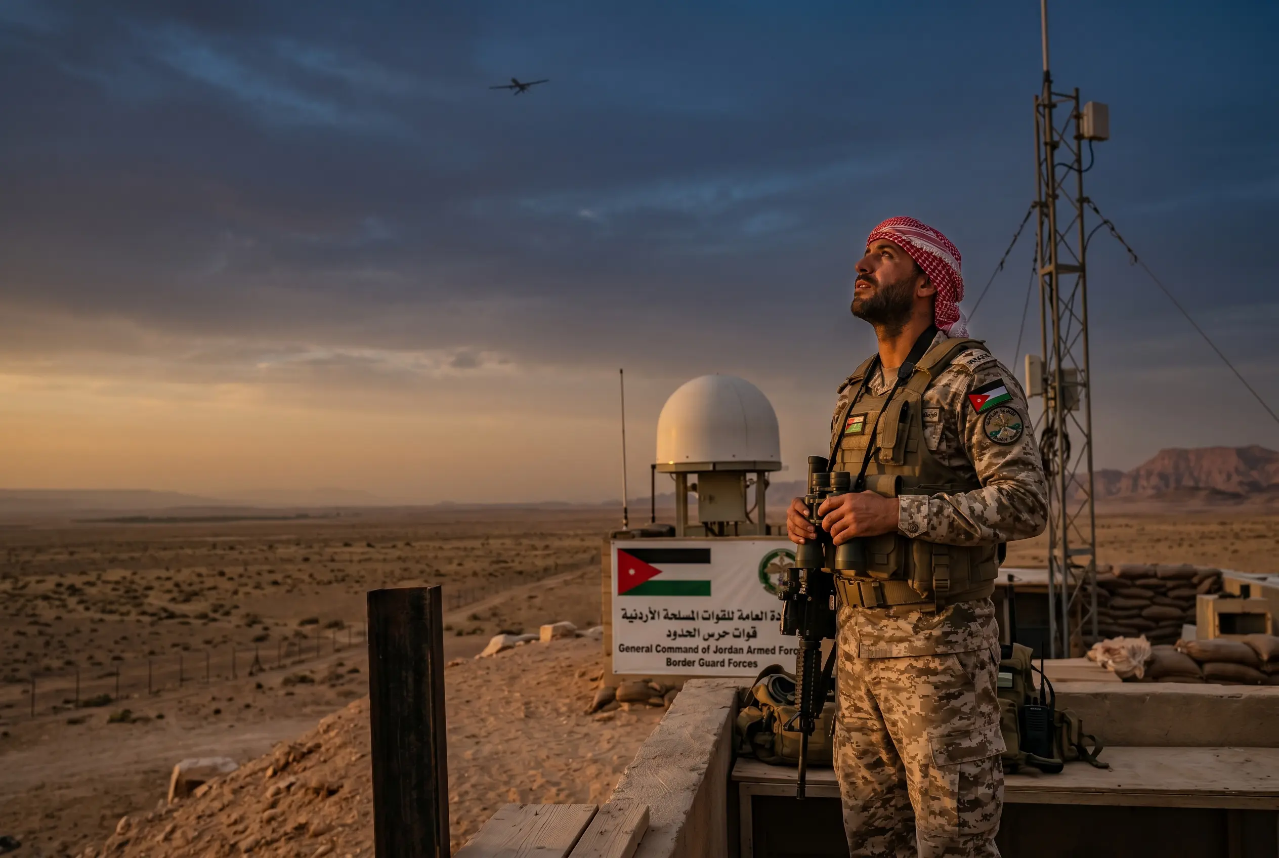 Jordan border guard watching for smuggling drones