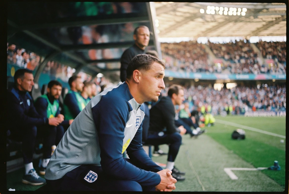 Kobbie Mainoo on the bench at the World Cup