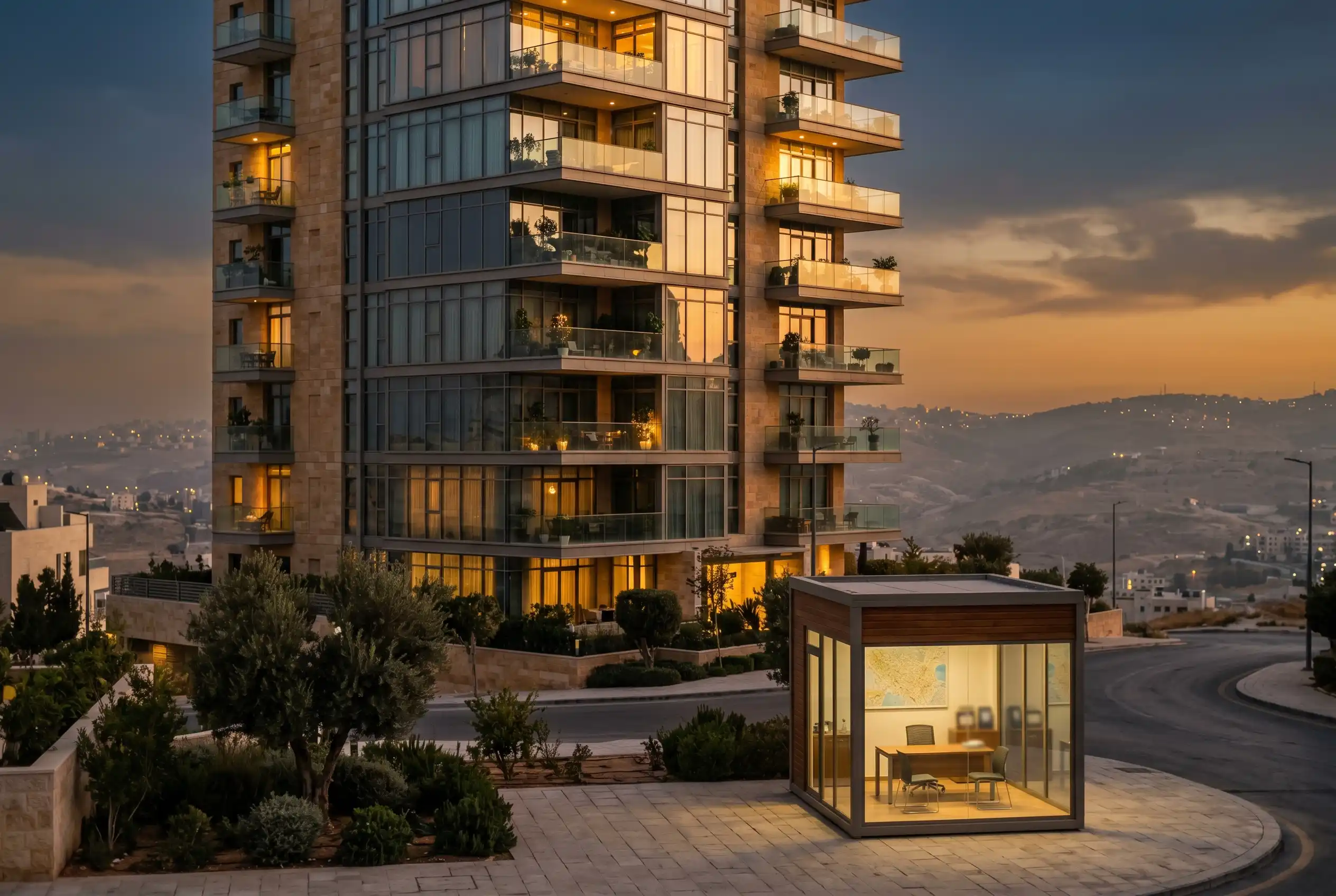 modern Amman apartment tower at dusk Jordan property market
