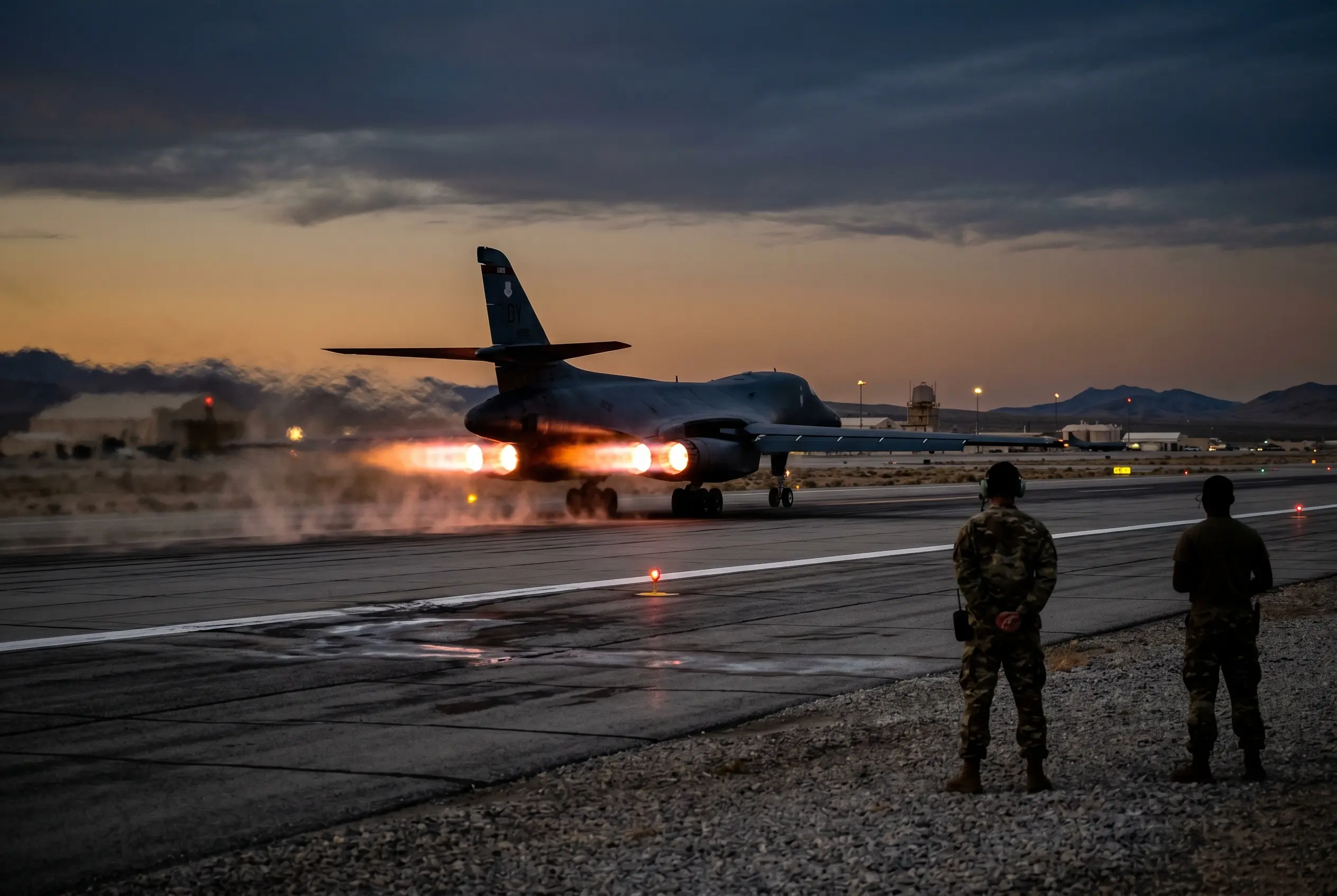 U.S. heavy bomber taking off from a Middle East runway