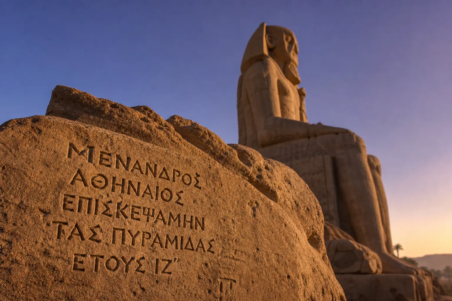 ancient Greek tourist graffiti carved into Egyptian monument stone