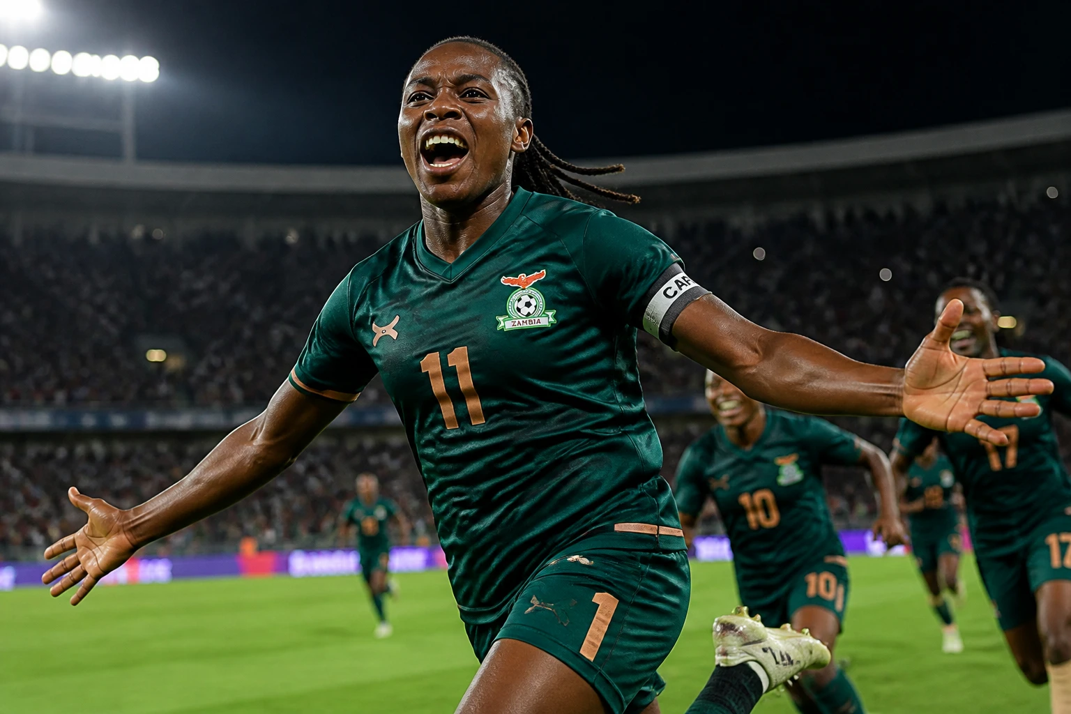 Barbra Banda celebrates four goals for Zambia against Egypt