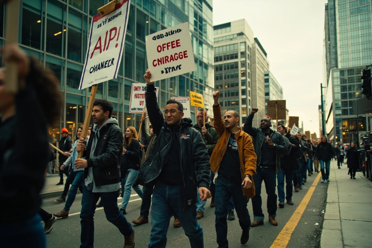 Bethesda union workers marching for effects bargaining