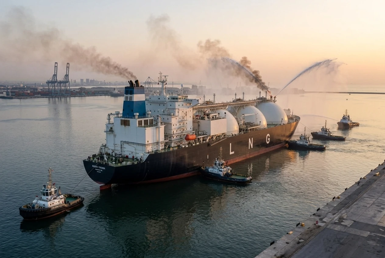 Damietta Port tugboats towing LNG vessels after drone fire