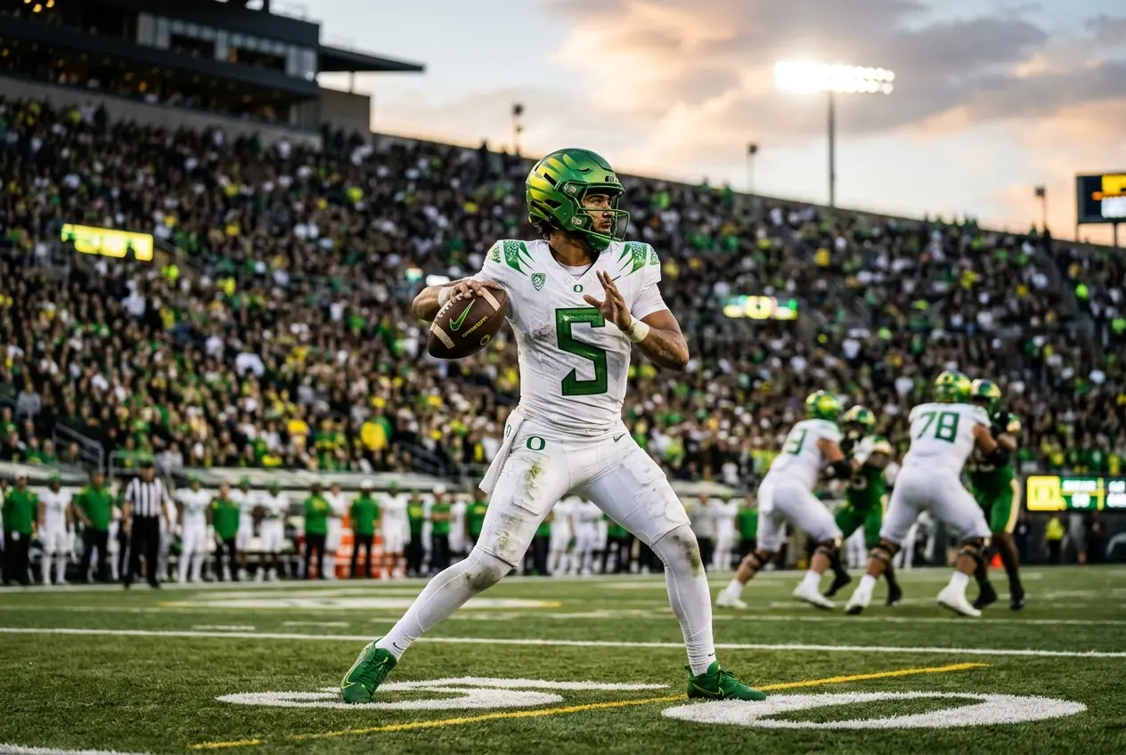 Dante Moore throwing a pass for Oregon Ducks football