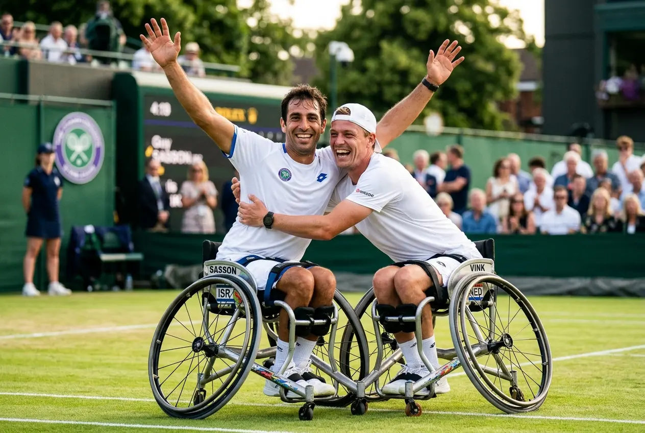 Guy Sasson Niels Vink Wimbledon quad wheelchair doubles celebration