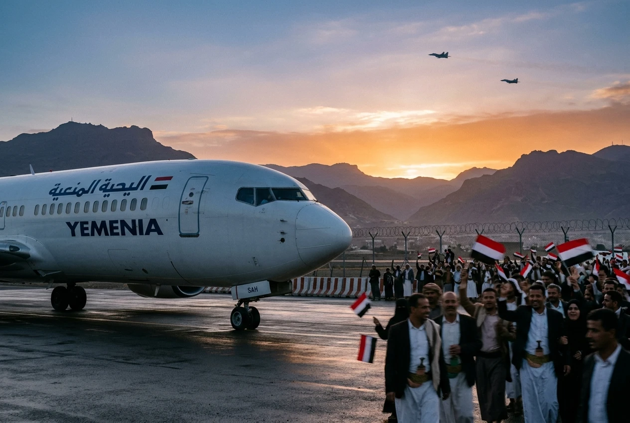 Iranian civilian flight landing at Sanaa airport