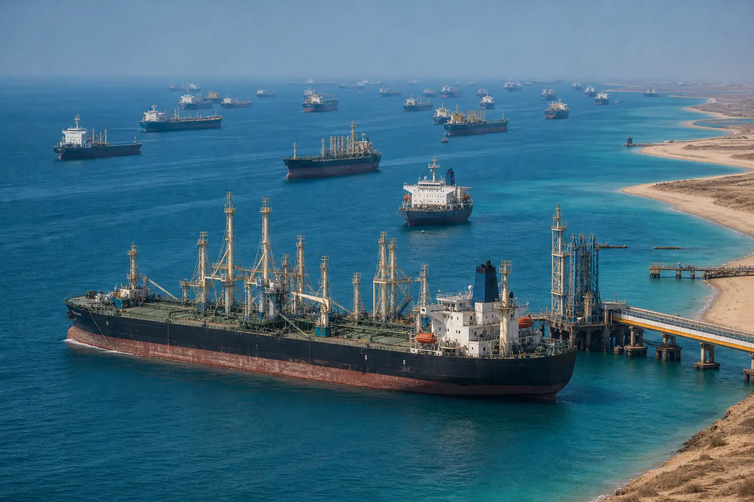 Saudi Arabia oil tankers queue at Yanbu port amid Houthi Red Sea blockade threat