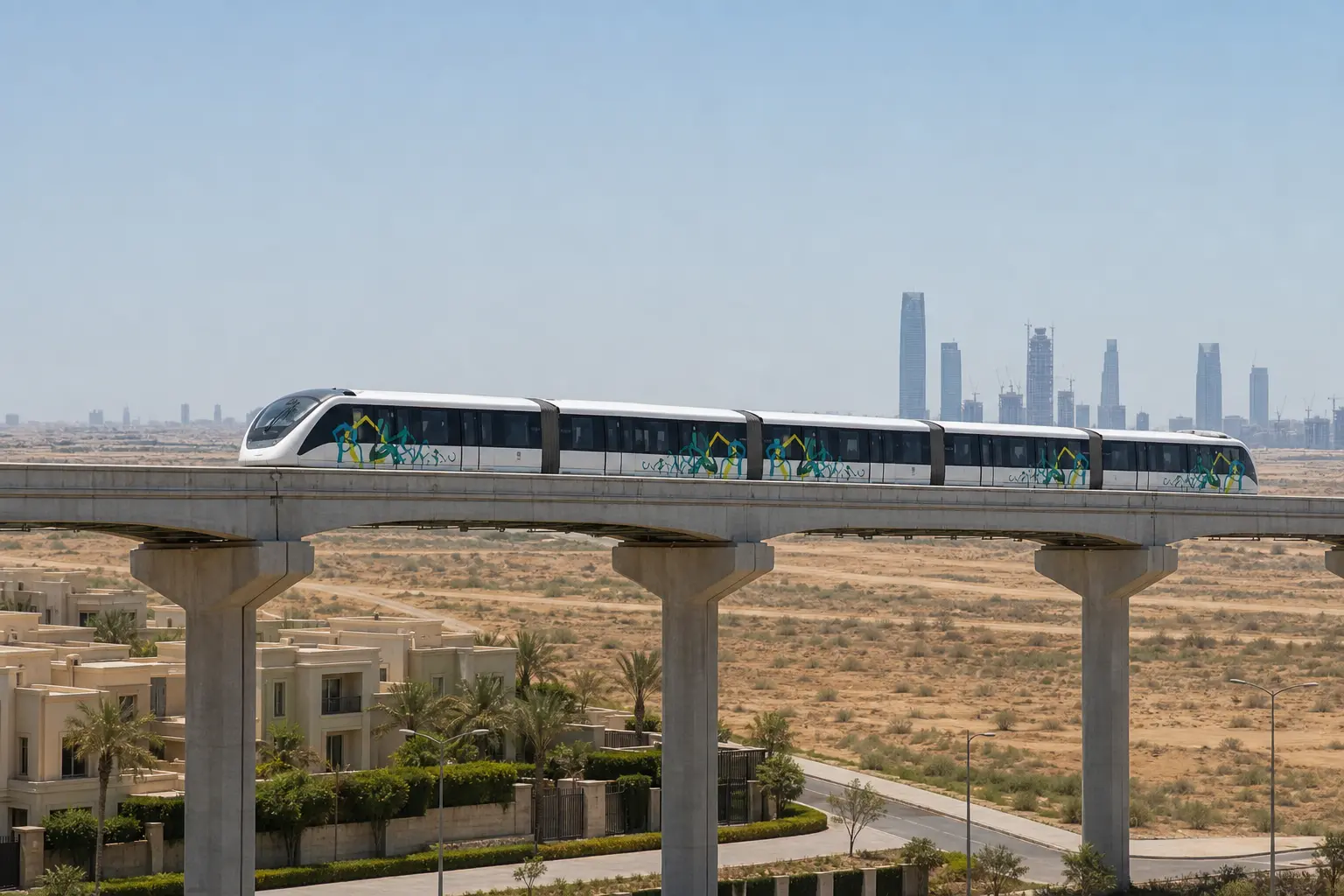 Cairo monorail Innovia train over New Cairo to capital