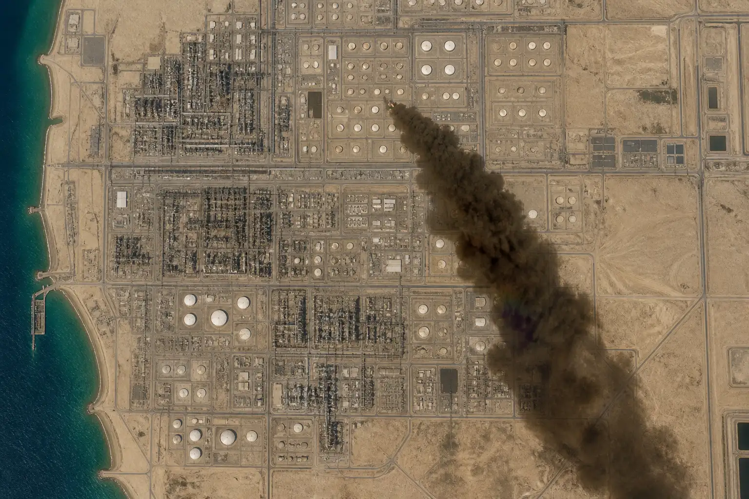 Houthi drone strike Saudi Aramco Jazan refinery fire smoke