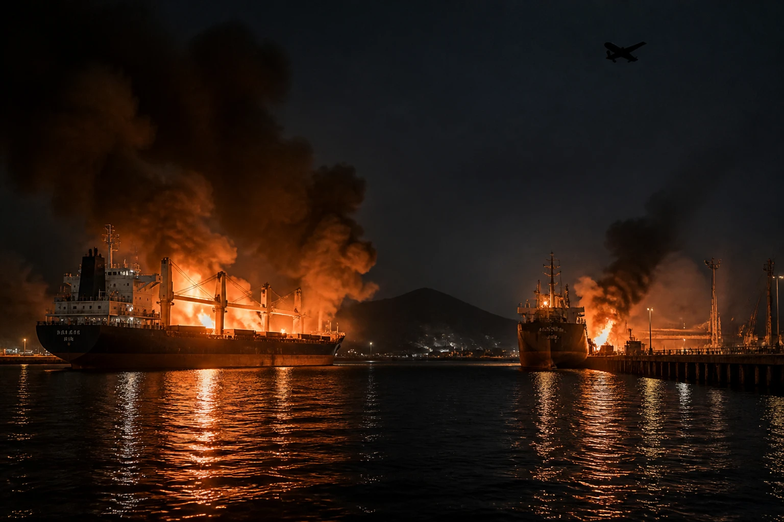 Houthi missile attack Mokha port ships fire Aramco claim