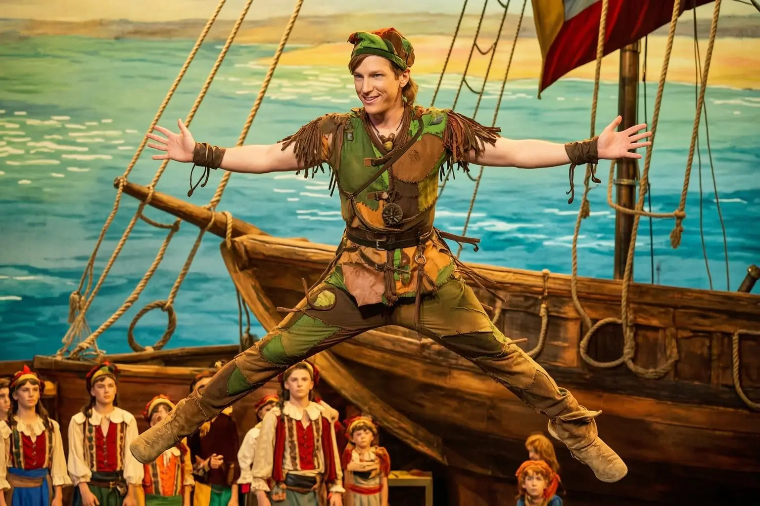 Lee Biran as Peter Pan flying in Tel Aviv musical 2026