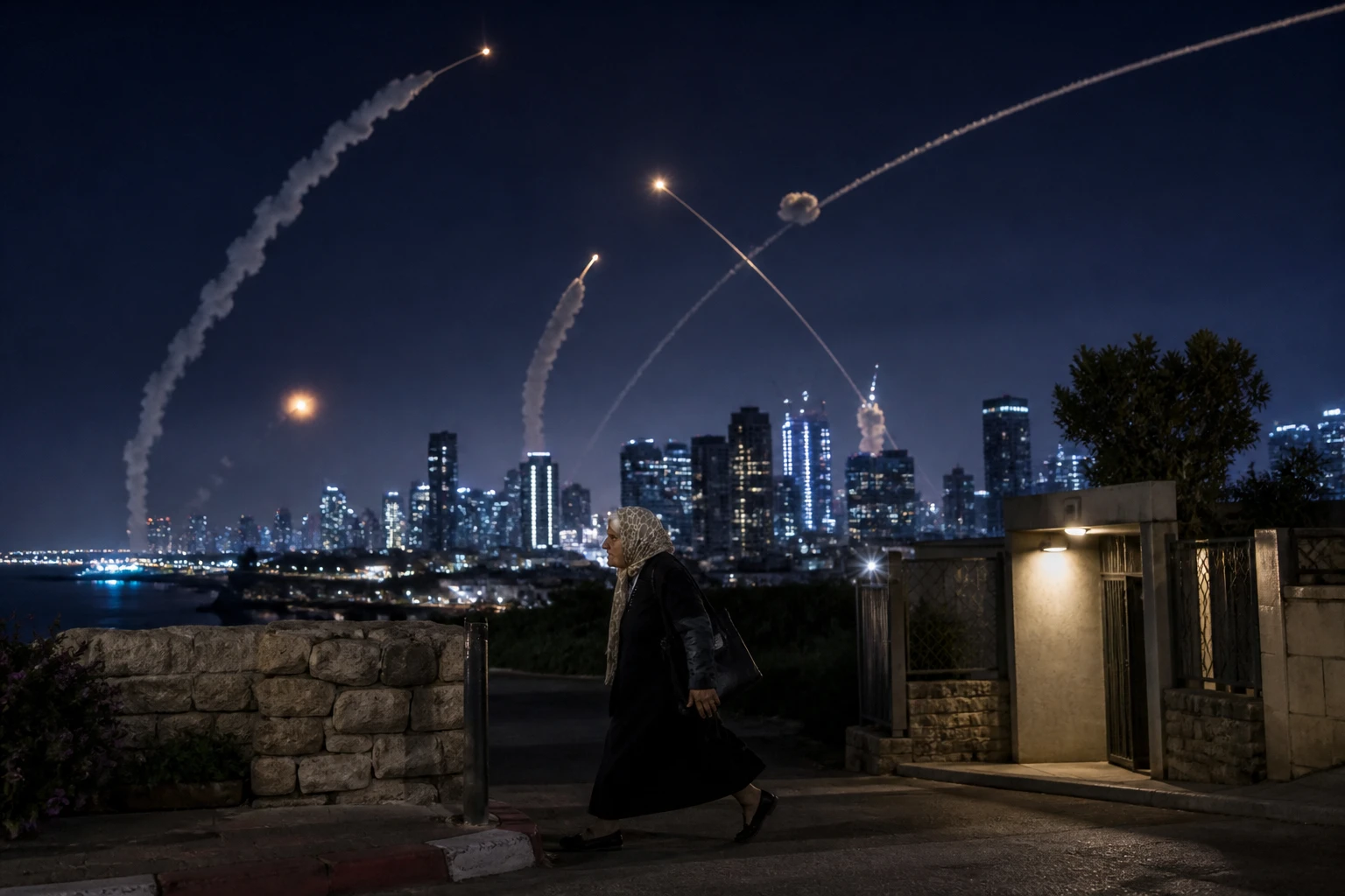 Tel Aviv skyline Iranian missile interceptions blasts March 2026