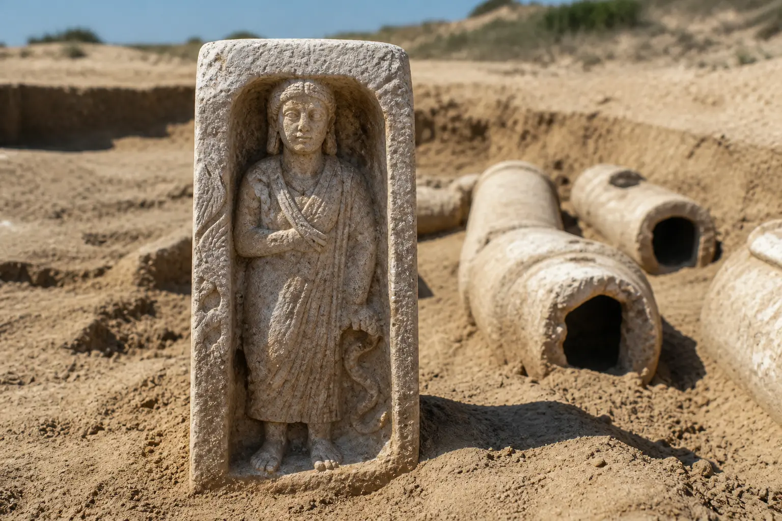 Tell El-Deir limestone funerary stelae Damietta excavation hybrid motifs