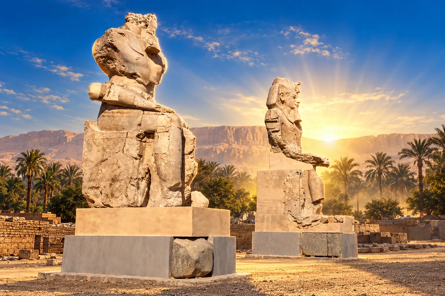 Amenhotep III alabaster colossi restored at Luxor third pylon