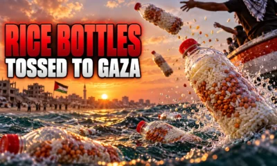 Egyptian rice bottles thrown into Mediterranean for Gaza