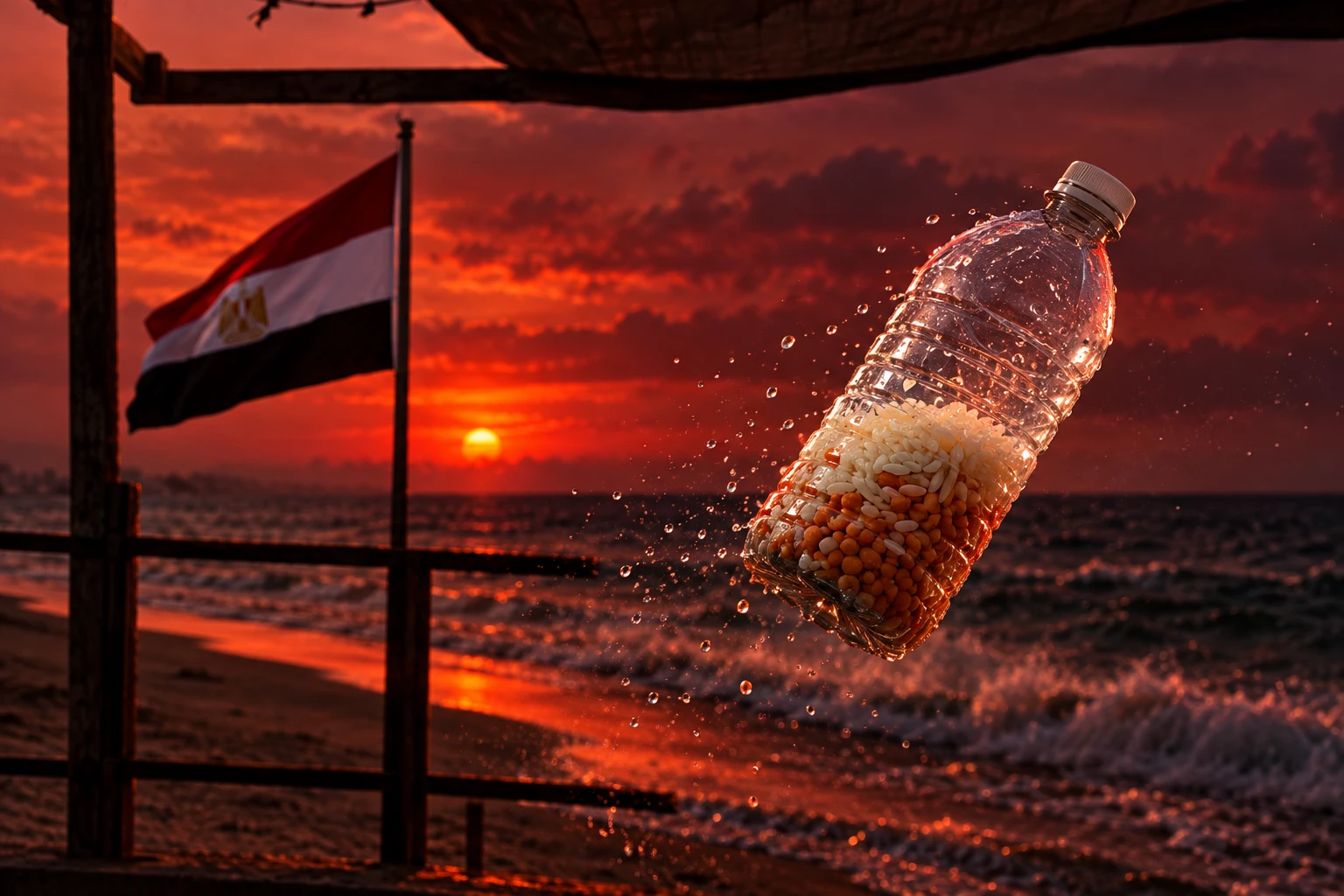 Egyptian rice bottles thrown into Mediterranean for Gaza