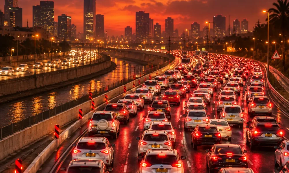 HaShalom Bridge one lane weekday Ayalon jam