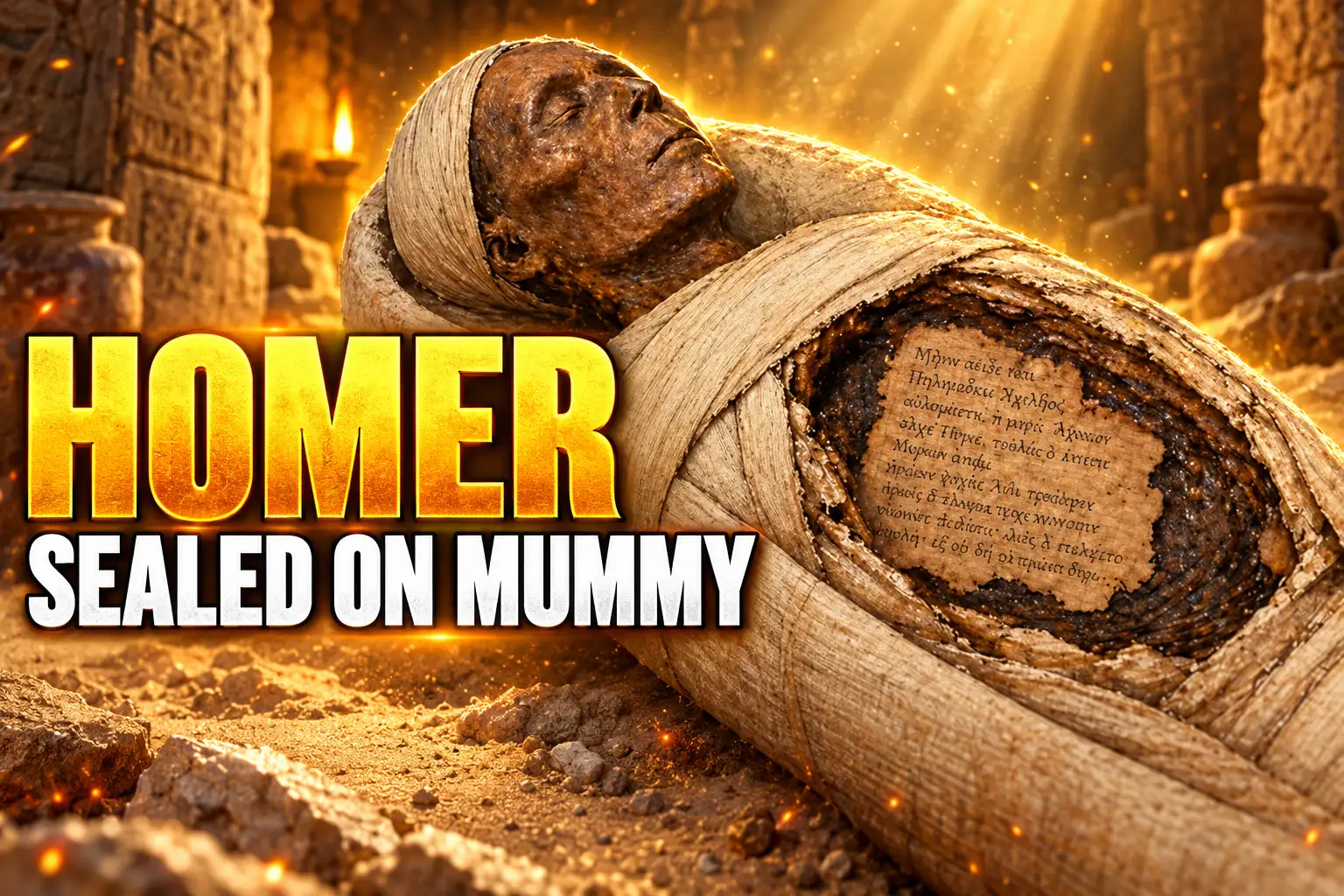 Iliad papyrus fragment on Egyptian mummy abdomen