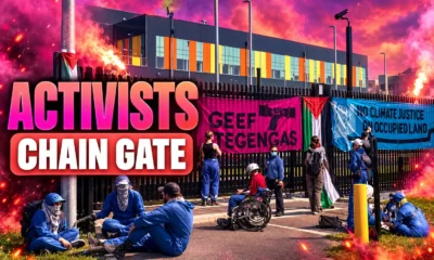 activists chain Microsoft Agriport data center gate